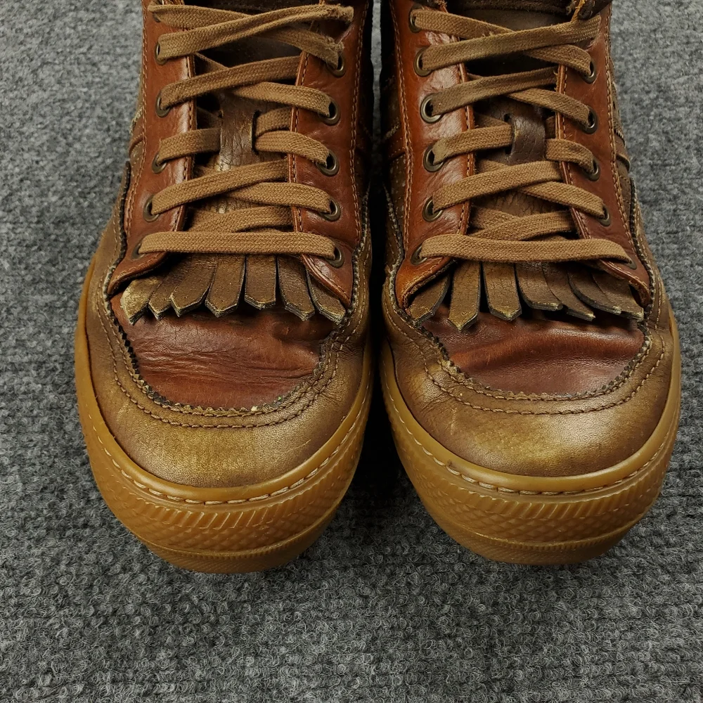 Burberry Leather Sneakers Mens 44 10.5 Cognac Brown Vintage Y2K Preppy Two Tone - Picture 7 of 16